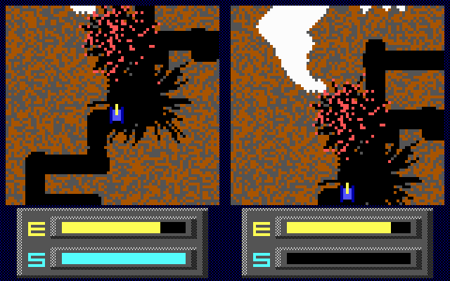 Split-screen view showing two tanks tunneling through dirt