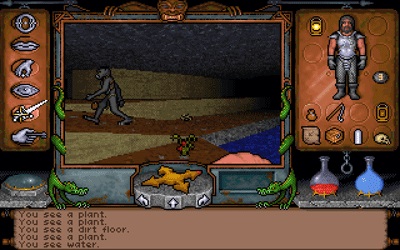 First-person viewpoint inside the stone corridors of the Abyss