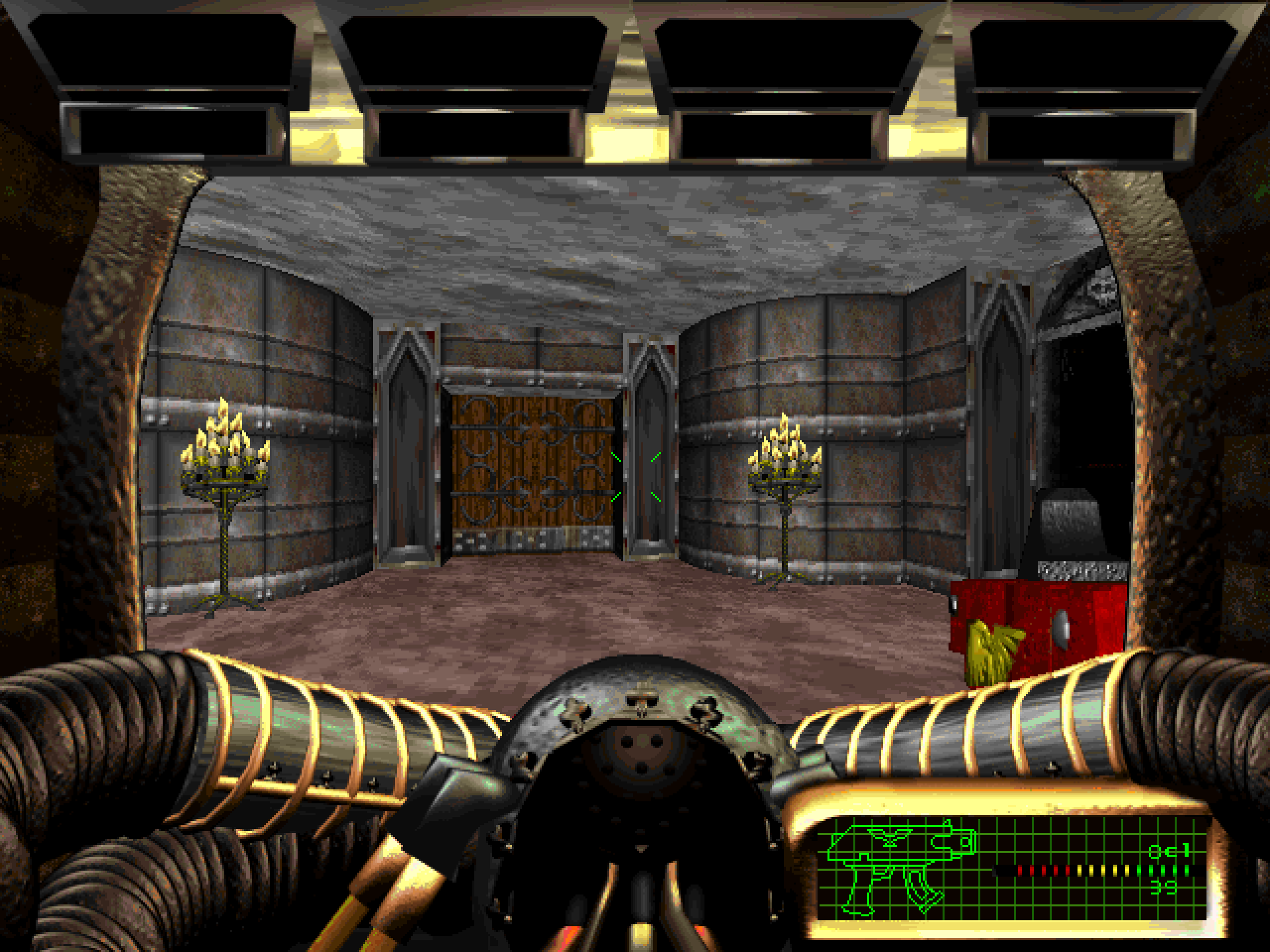 Space Marine exploring dark corridor