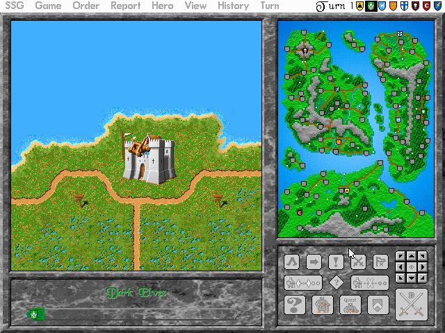 Map screen showing terrain tiles and army units in Warlords II Deluxe