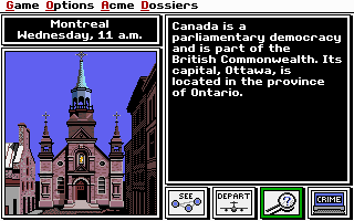 Carmen Sandiego travel interface showing location options