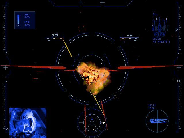Cockpit view of space combat in Wing Commander IV