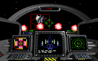 Cockpit view targeting an enemy ship during combat