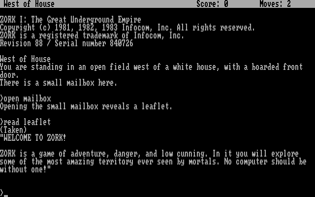 Starting near the white house in Zork