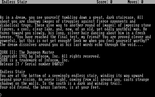 Zork III text parser interface showing room description and player commands